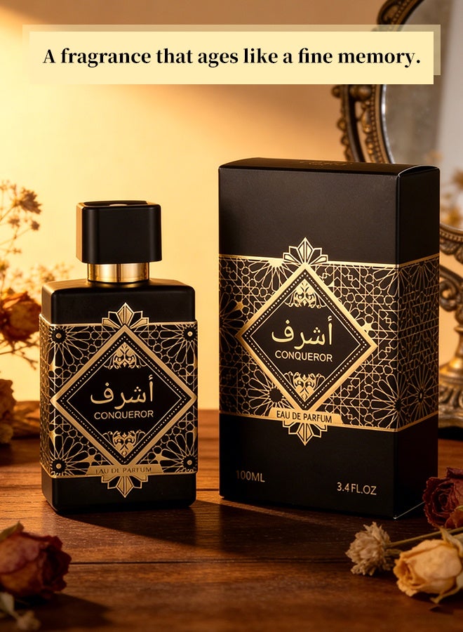 Conqueror Oriental Woody Perfume 100ml for Men, Long Lasting Pepper Bergamot Rose Jasmine Oud Vanilla Amber Eau de Parfum, Luxury Black Gold Bottle, Bold Gift Choice - Image 3